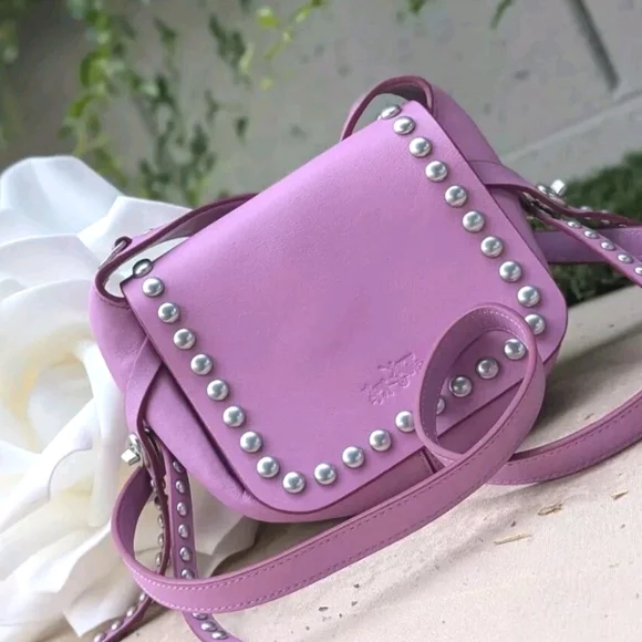 Coach Crossbody Dakotah 15 MINI Rivets Studded Saddle Purple Calf Leather 35751 - Picture 8 of 8